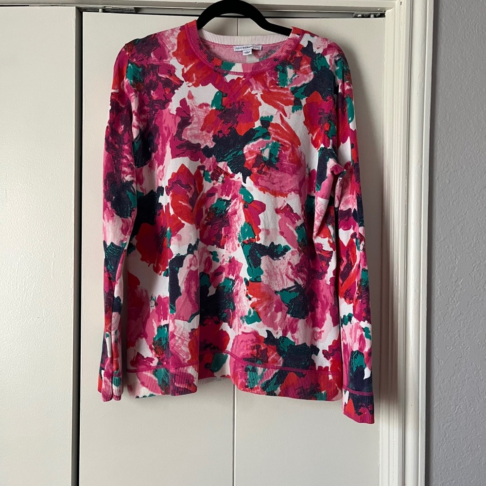 Isaac Mizrahi Live‎ Floral Print Long Sleeve Knit Top Multicolor L